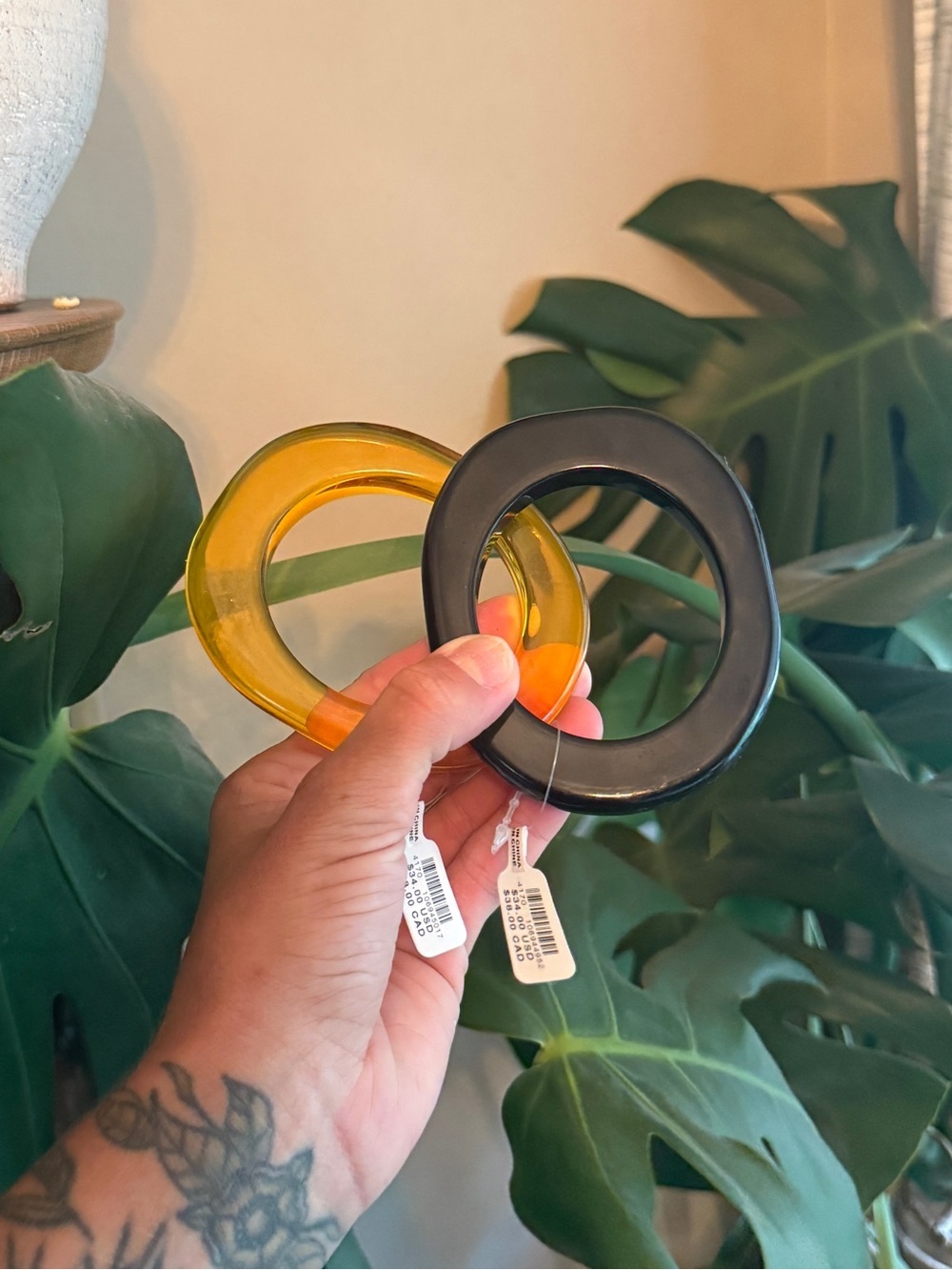 Anthropologie Amber and Black Resin Bangles